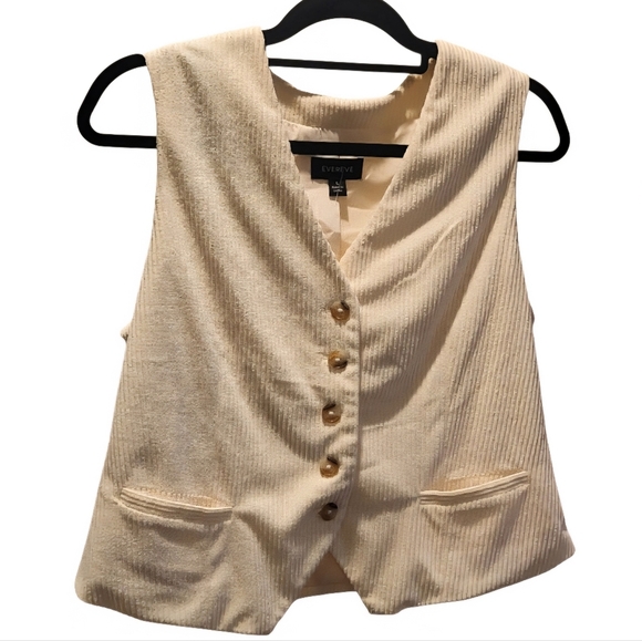 Evereve Cream Corduroy Button Vest Size Large - Picture 2 of 7